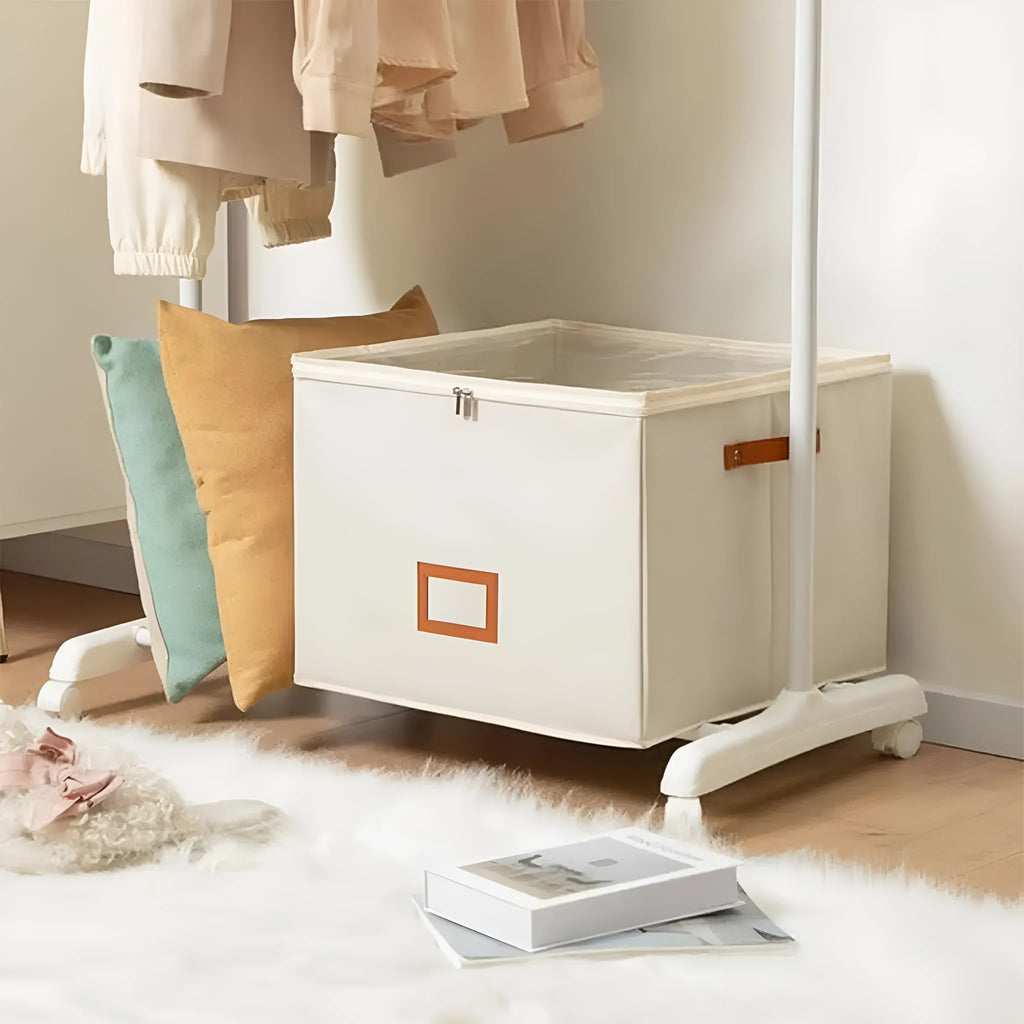 Foldable visual shoe box with grid front and lid, beige, large size 36x36x30cm