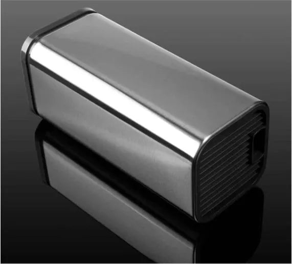Stainless steel kitchen knife holder with storage bucket in black colour showing detachable drainage base