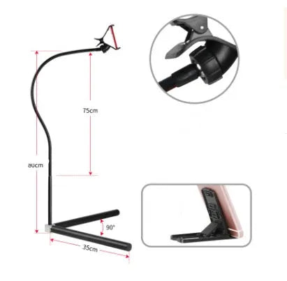 Black and white mobile phone bed brackets and floor stands for bedside viewing