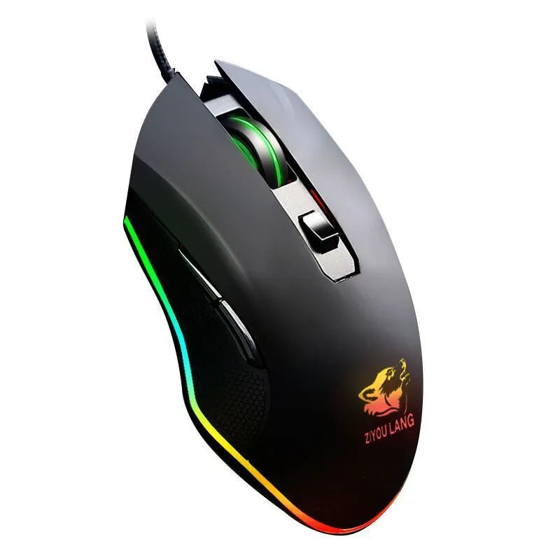 Black macro definition RGB wired gaming mouse with adjustable DPI and ten horse racing light effects