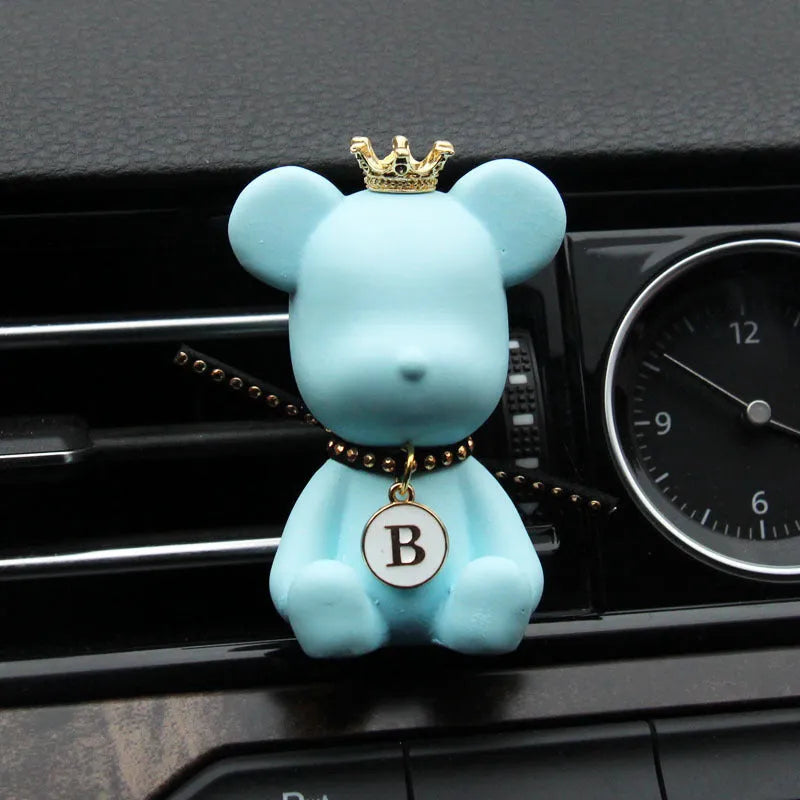 Black rivet bear shaped gypsum car perfume accessory clipped onto vehicle air outlet