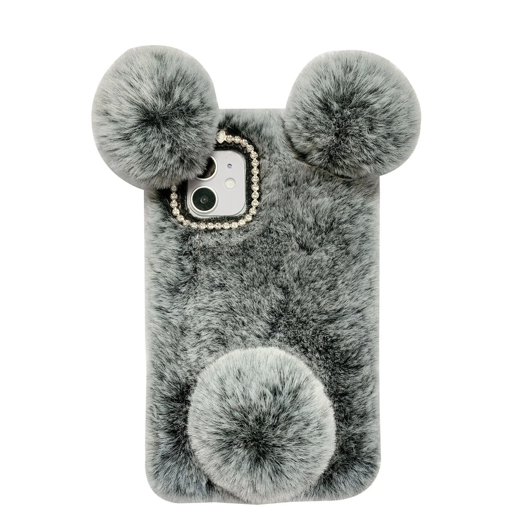 Cute plush panda hand warmer thermal shell case for iPhone 15