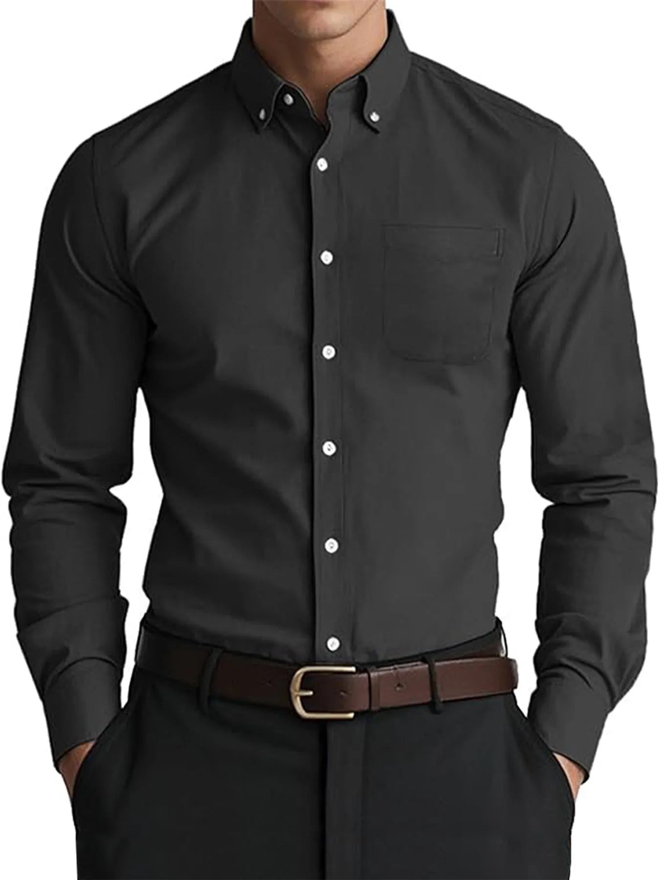 Men's Oxford pure colour casual loose shirt in linen cotton blend, cardigan style, solid colour, relaxed fit for work
