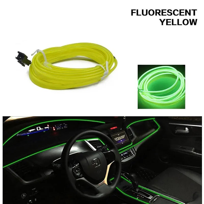 Six-metre long USB-powered LED light strip for car interior ambient lighting in ten colour variants.