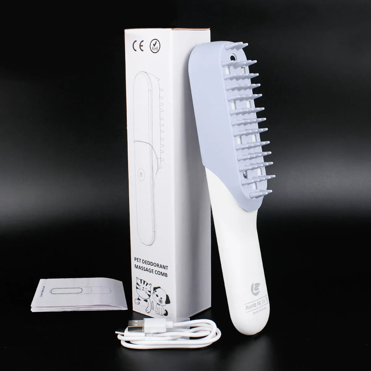 Blue pet silicone massage brush with ozone sterilisation comb for dog grooming, removable head