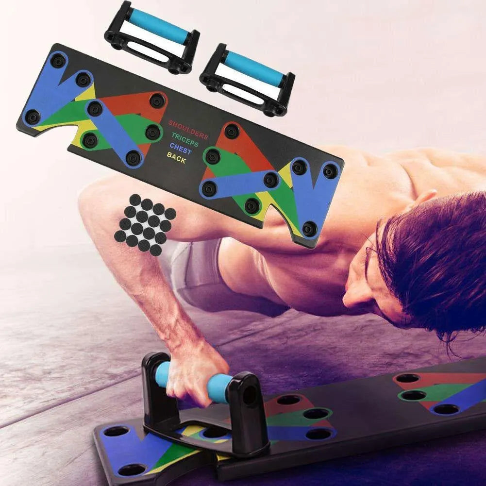 Power Press Push Up Board Nine System colour-coded ABS plastic board with blue red yellow green zones for chest shoulders back triceps exercises