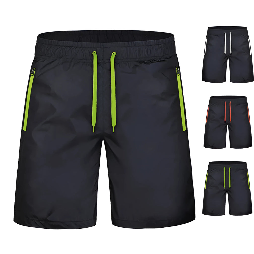 Quick-drying breathable gym running pants in fluorescent green – 100% polyester thin fabric with micro-elasticity, side view on treadmill
