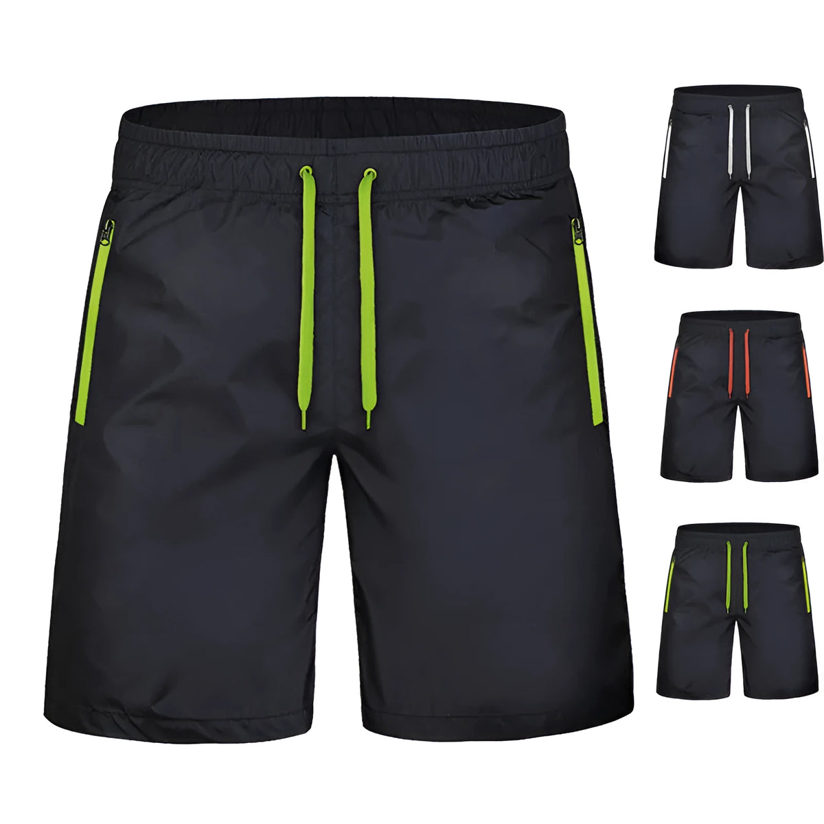 Quick-drying breathable gym running pants in fluorescent green – 100% polyester thin fabric with micro-elasticity, side view on treadmill