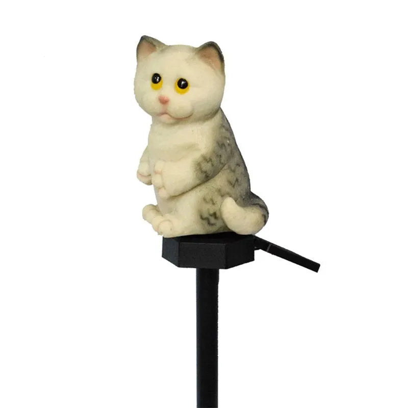 Brown cat-shaped solar lawn light for garden with LED illumination
