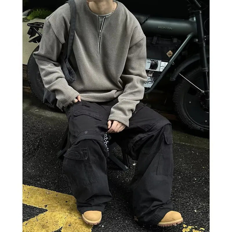 Solid colour loose fit pullover top with long sleeves in grey, black or apricot