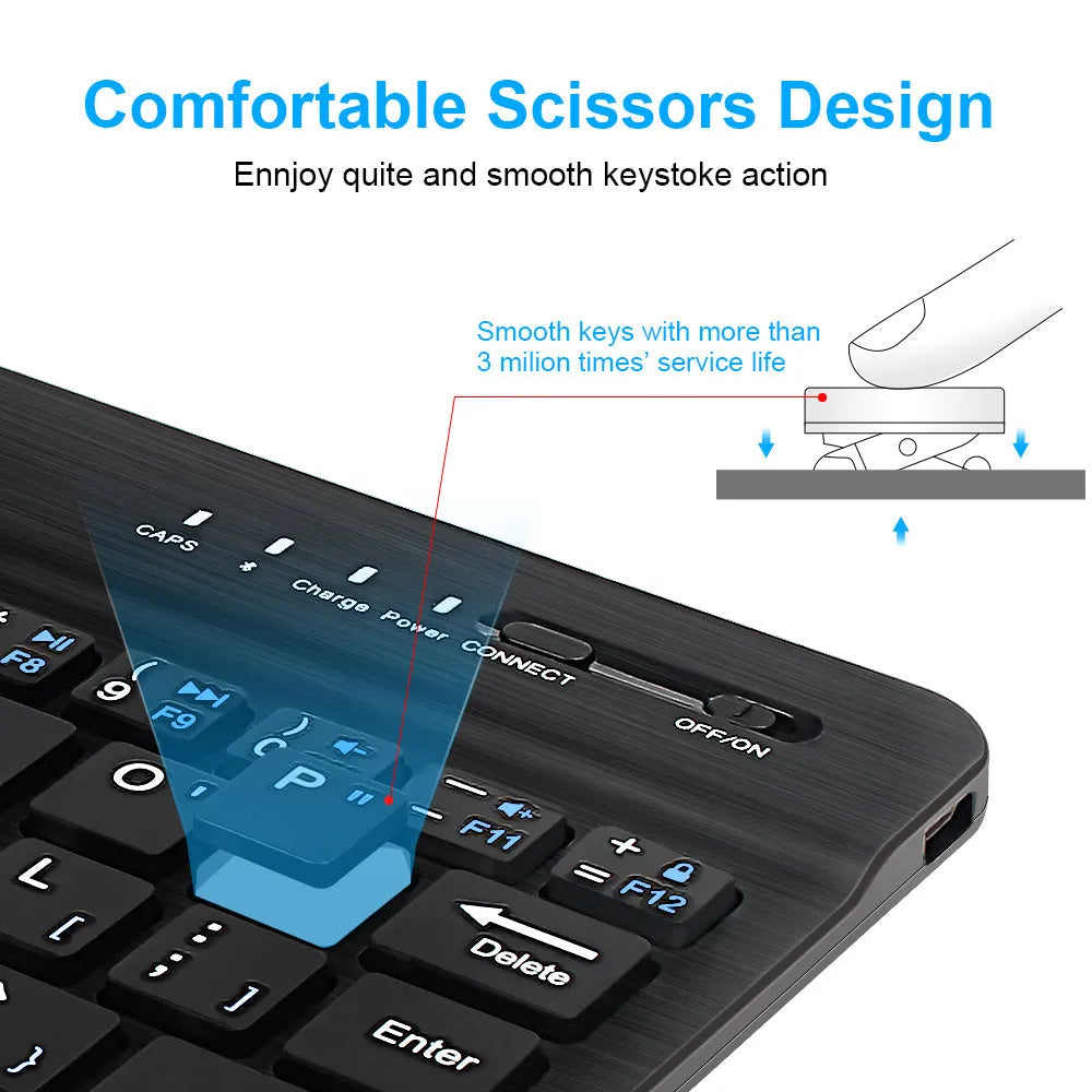 Mini Bluetooth wireless keyboard in black or white with tablet