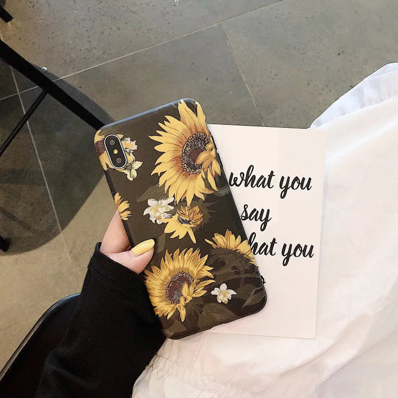 Black silicone TPU sunflower flower phone case back cover for iPhone 11 Pro Max XR XS X 6 7 8 Plus