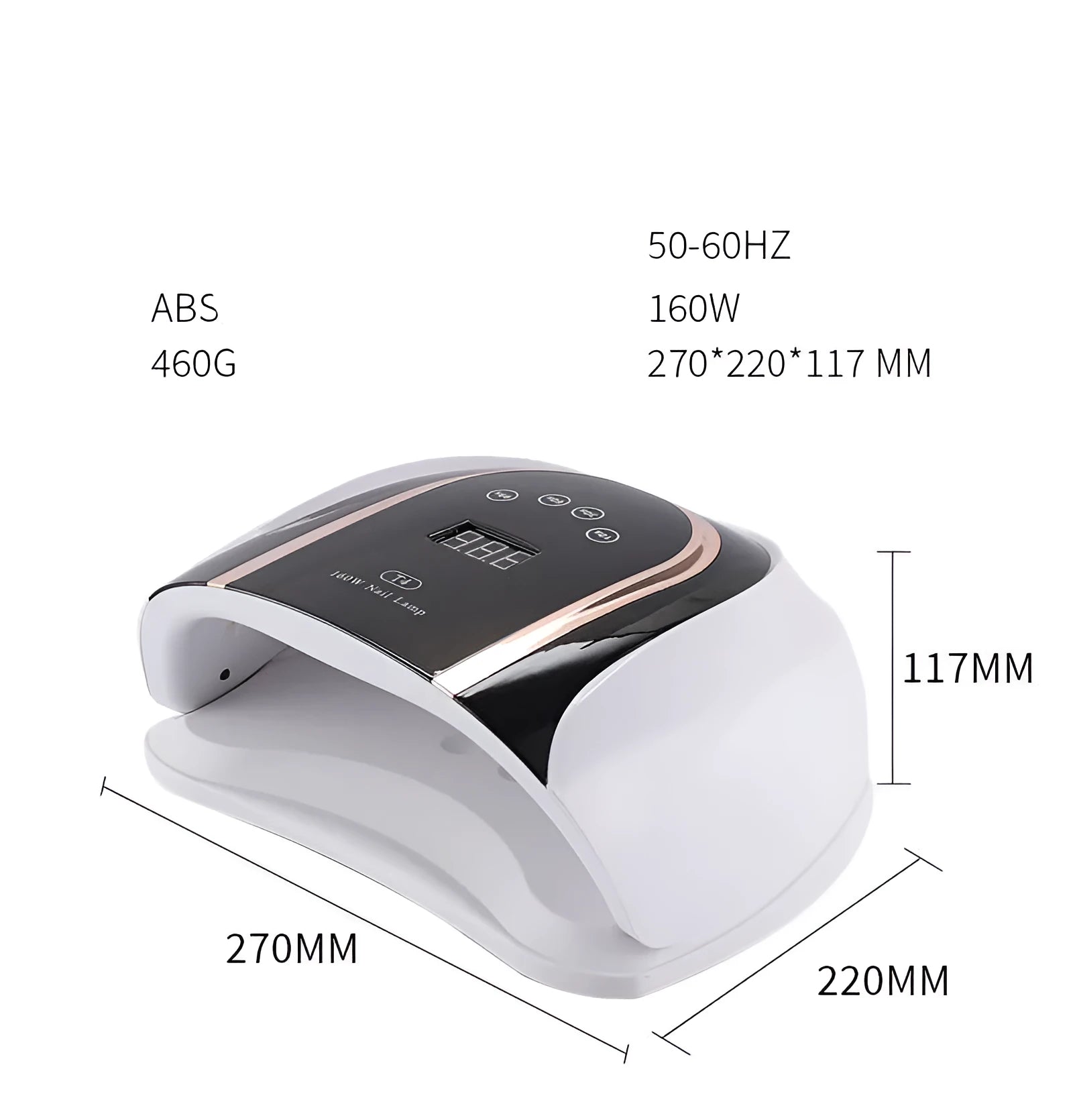 160W touch screen nail lamp with 459 dual light source beads in pink, showing touch panel and removable bottom plate