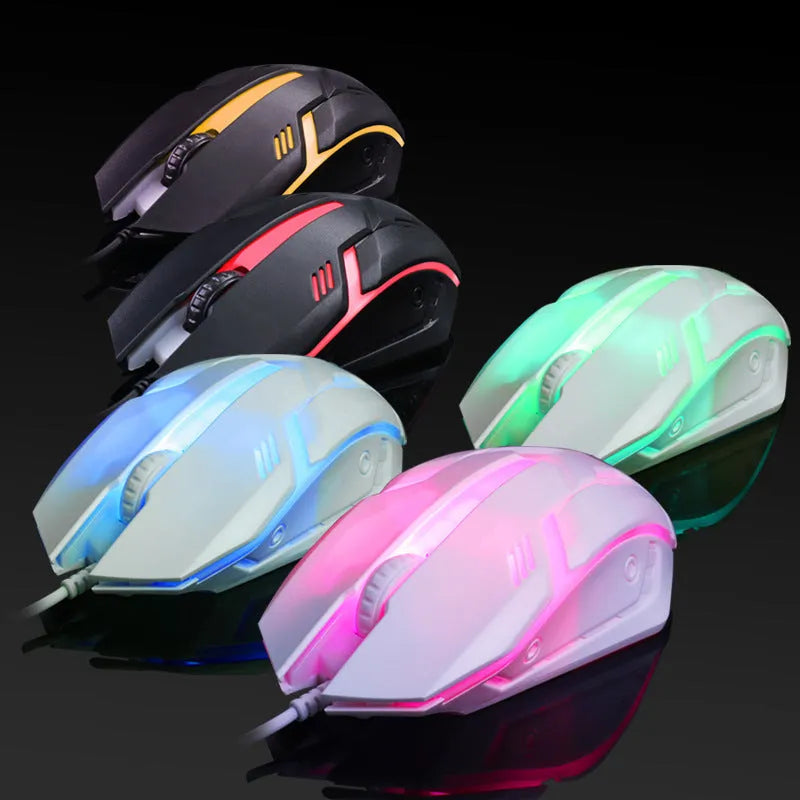 Wired USB computer mouse with glow illumination in black or white colour options