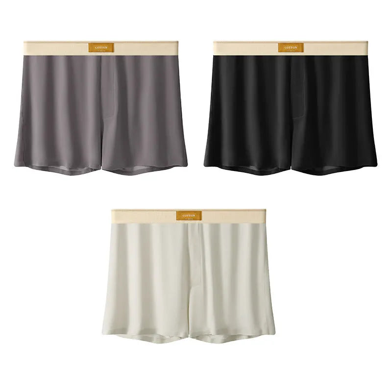 Men's ice silk underwear in solid colours showing loose fit and mid waist design