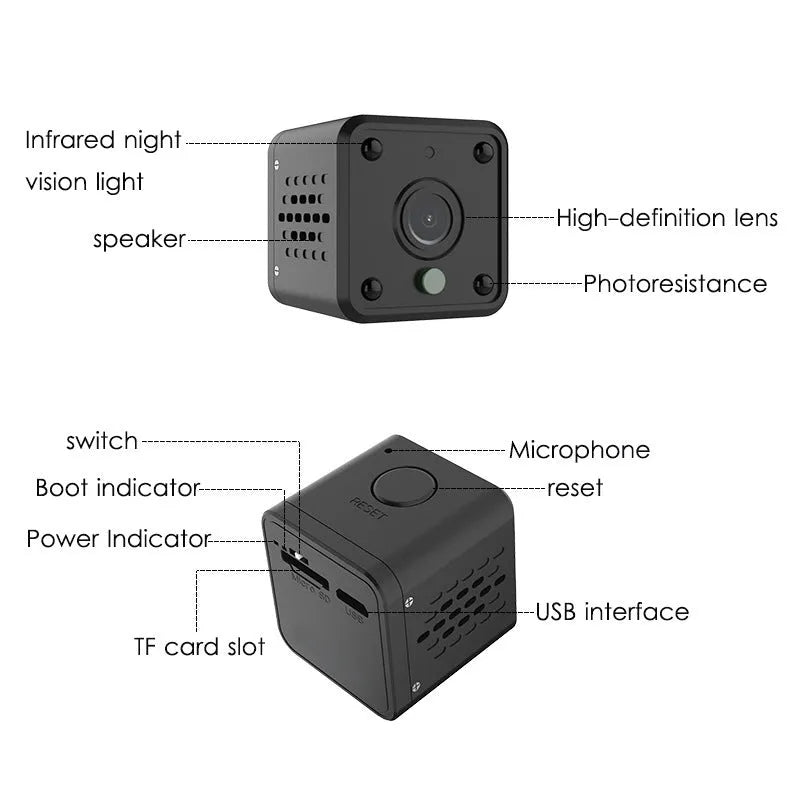 TuyaSmart mini WiFi battery camera in black with 1080P lens