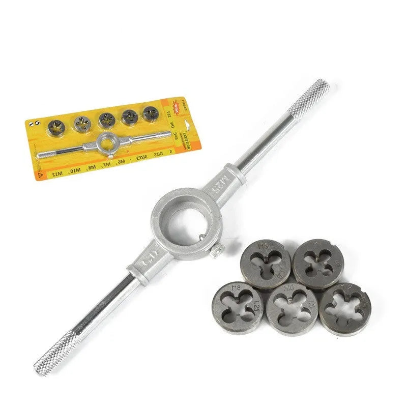 Alloy steel hand tap and die set with chip removal function in blister packaging