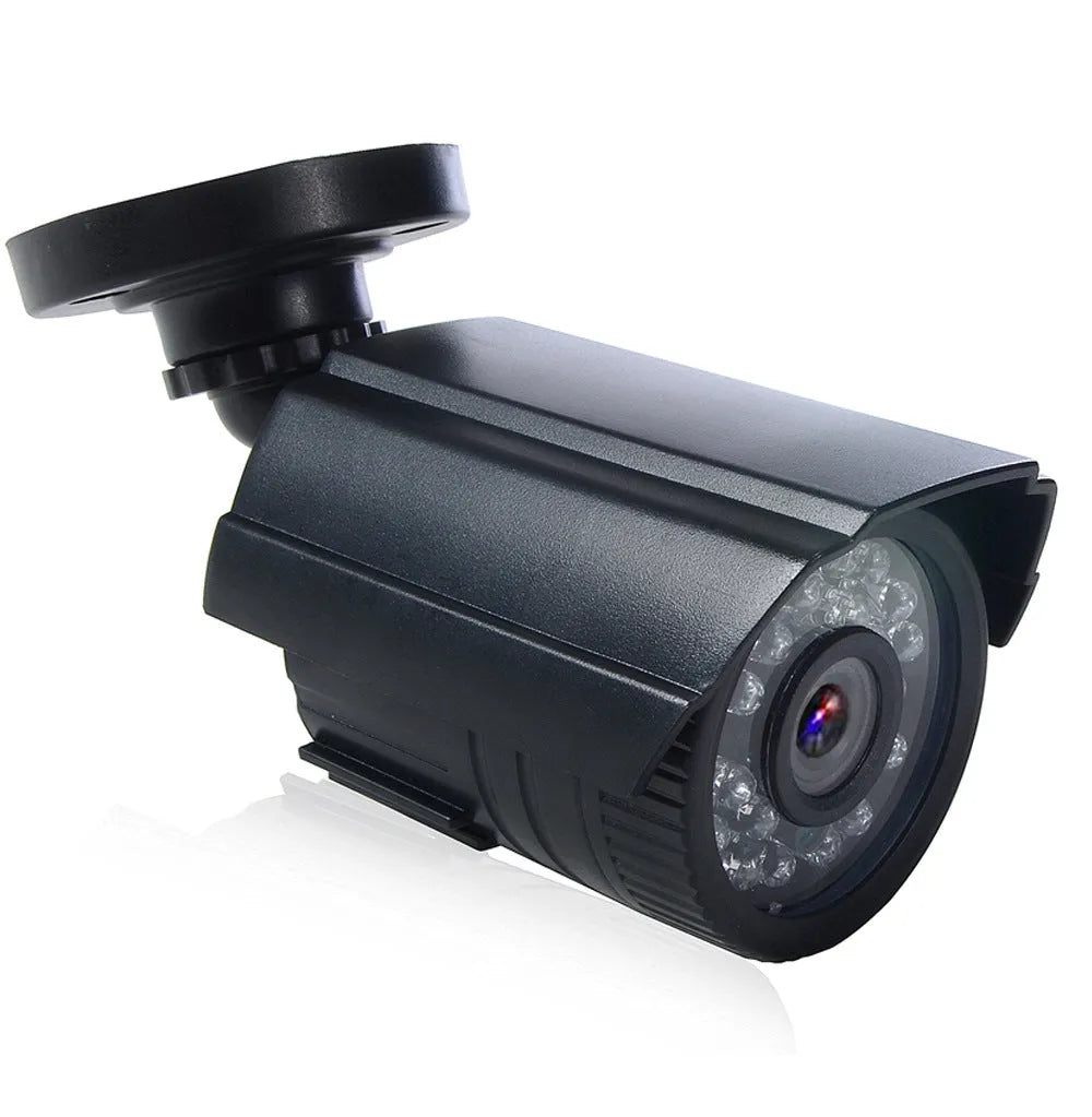 Black outdoor AHD HD waterproof CCTV security camera with infrared LEDs for night vision
