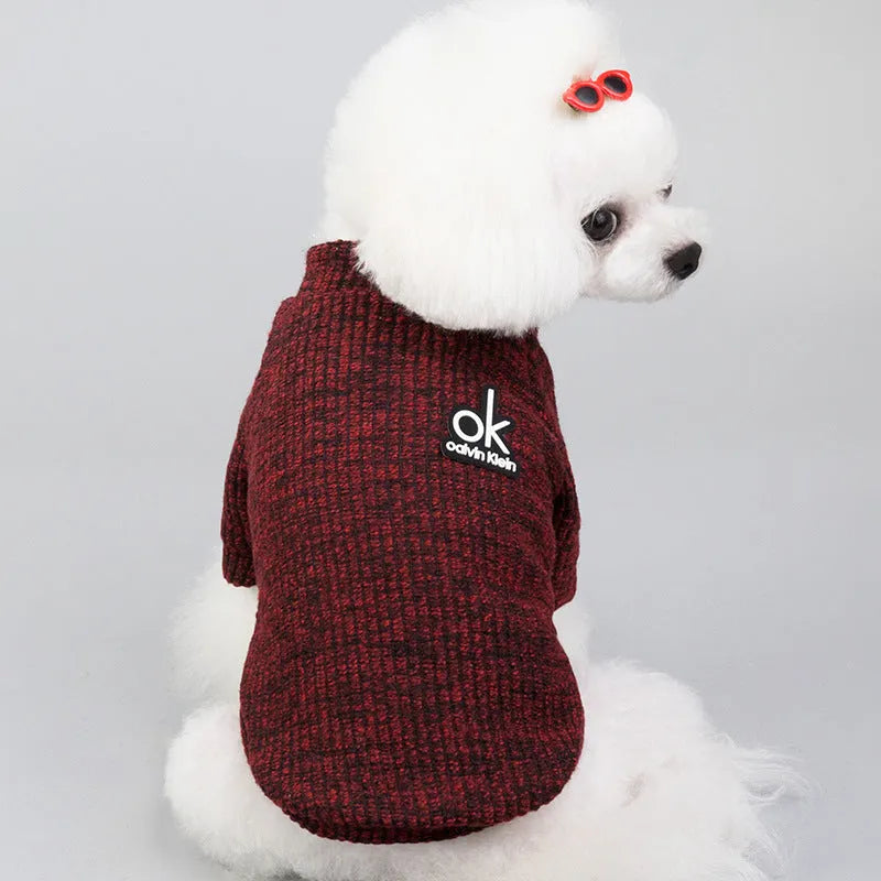 Wool pet sweater for dogs and cats in multiple colours including coffee, wine red, black, and blue