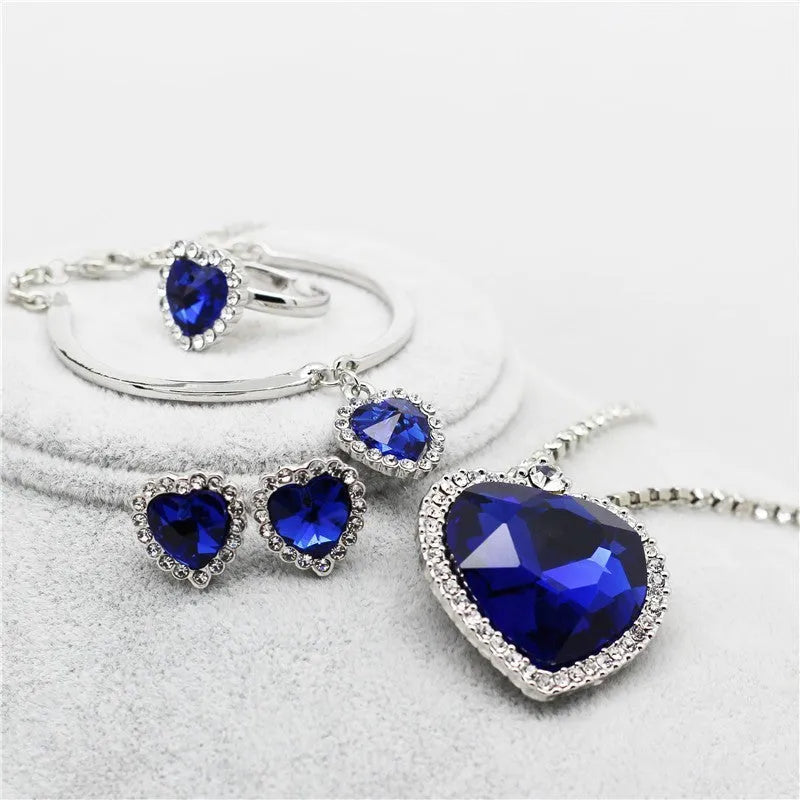 Heart Of The Sea blue crystal heart peach pendant necklace with platinum plating on 45cm chain