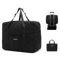Large waterproof foldable travel bag in black with 20-35L capacity and zipper closure