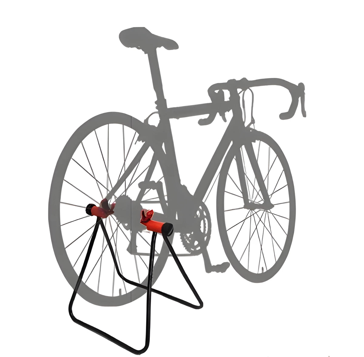 Foldable aluminium alloy bicycle repair rack in black with 3-way micro-adjustment and chain stay mounts on a flat surface