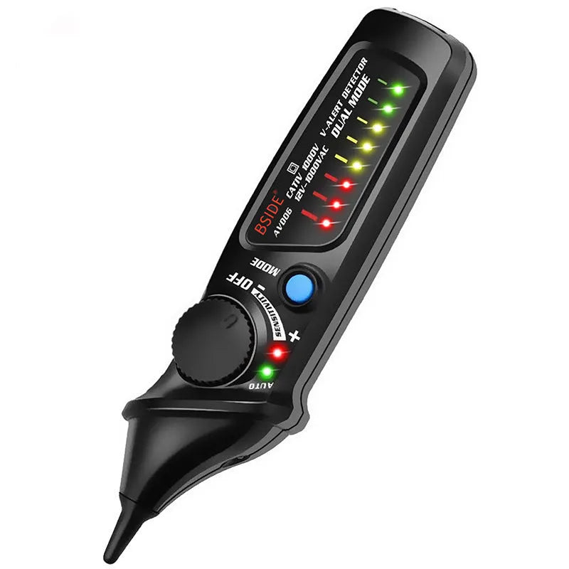 Smart sensor high voltage test pencil with round head tip and LED indicator light