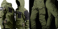 Men's fleece jacket and pants set in corduroy with hooded Korean style in army green beetle coat colour