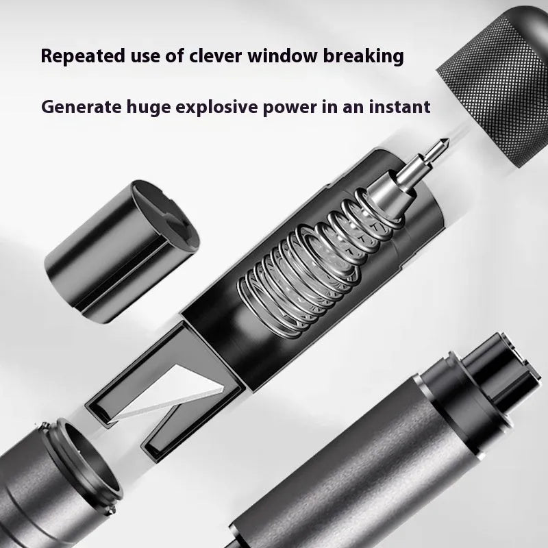 Gun grey aluminium safety hammer with window breaker and seatbelt cutter on 3M rubber mount
