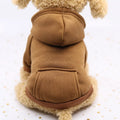 Teacup dog in red winter knit costume with chest and back coverage, size M