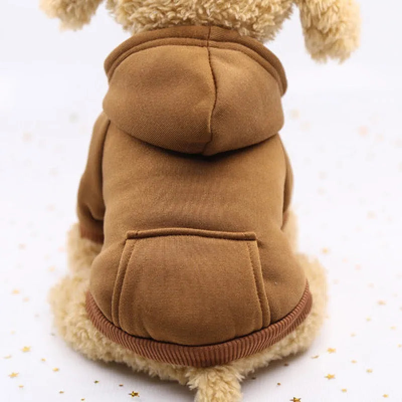 Teacup dog in red winter knit costume with chest and back coverage, size M