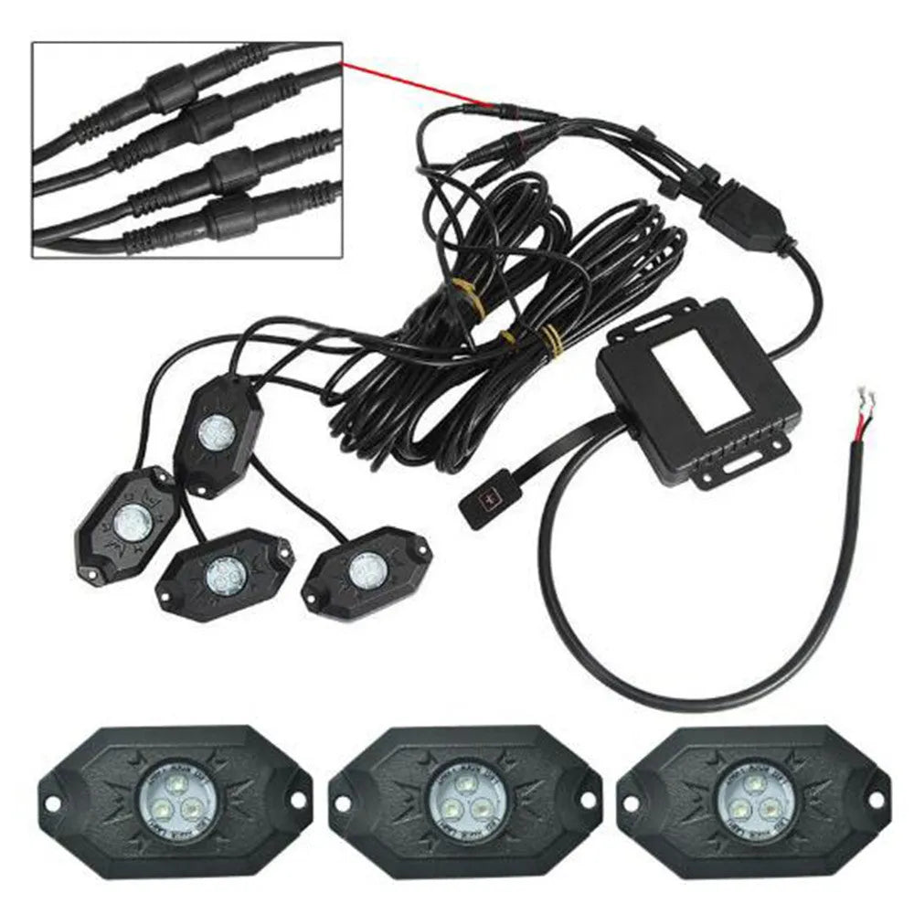 Bluetooth RGB undercar light with aluminium alloy housing and PC cover in black finish