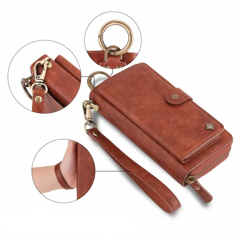 Black imitation leather multi-function wallet phone case for Samsung Galaxy Note8 with zipper closure.