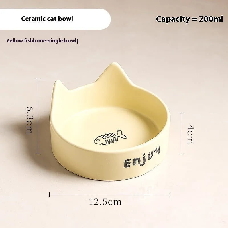 Porcelain cat bowl with wooden anti-tumble frame in chosen colour with cat ear design