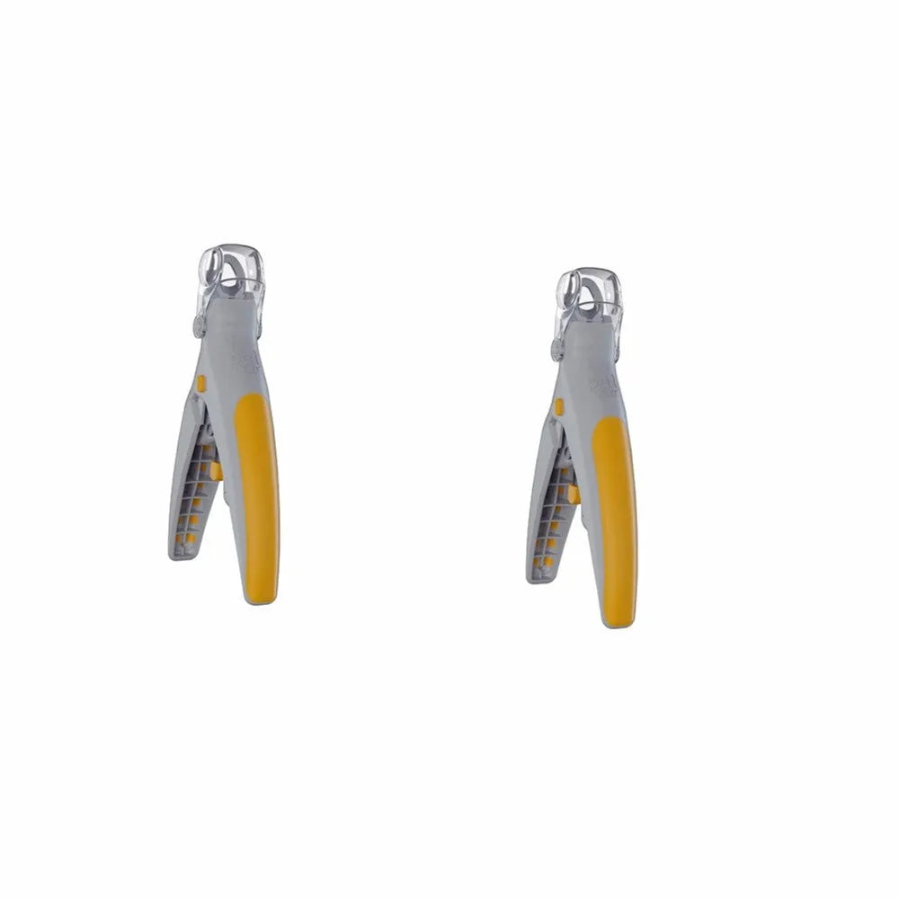 Yellow and grey pet nail clipper with LED light and magnifying glass, 14 cm long