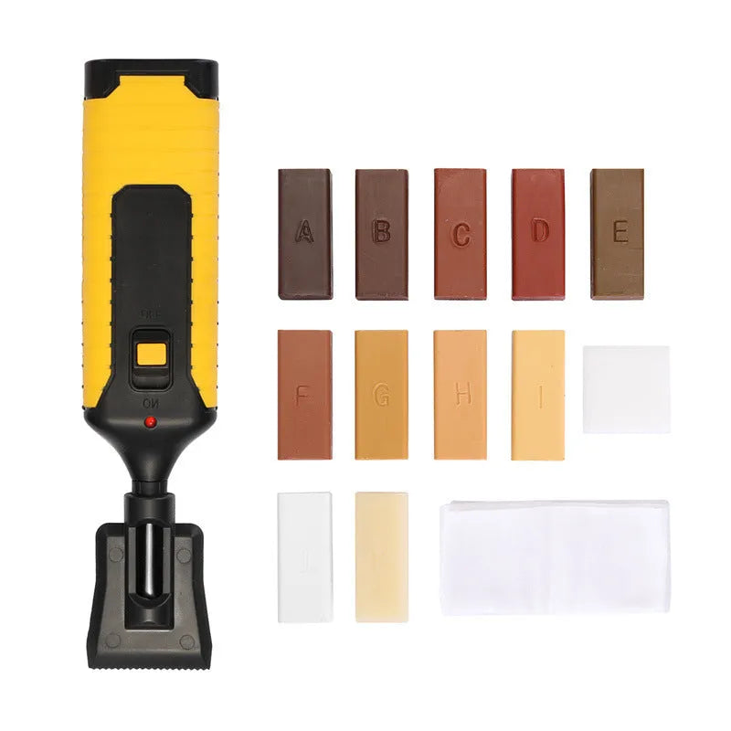 Floor repair kit with wax sticks and manual tools for DIY tile restoration