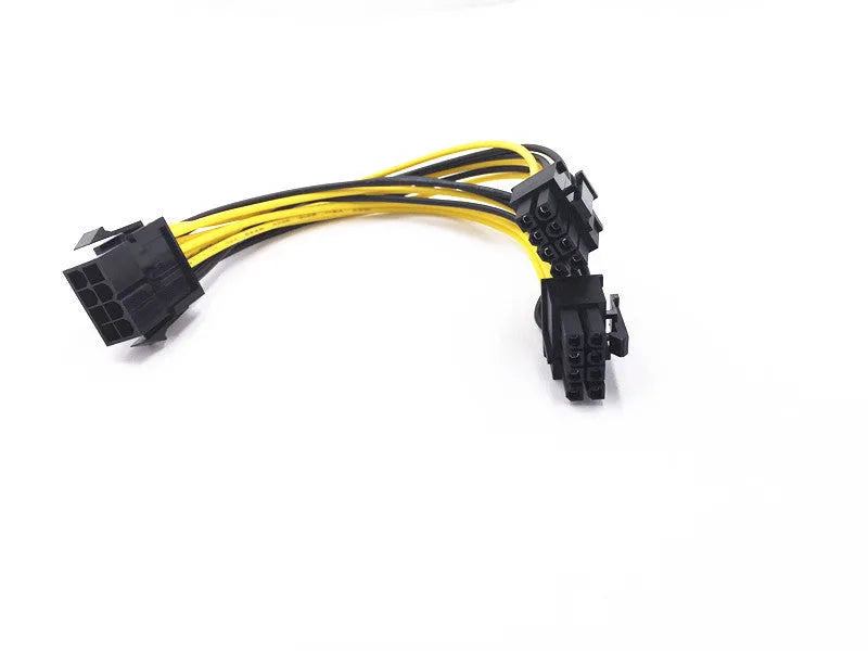 Black 8PIN female to dual 8PIN male graphics card power cable measuring 21cm with oxygen-free copper wire