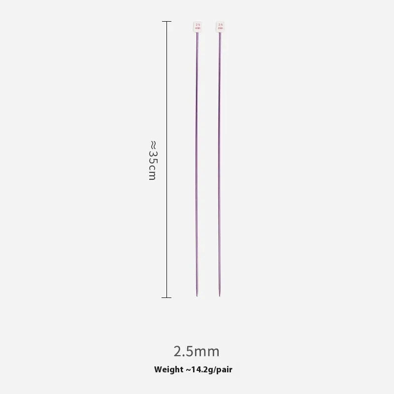 Aluminium crochet hook set showing 14 different sizes with protective plastic caps
