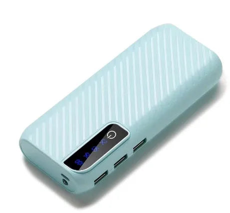 20000mAh portable power bank in black, blue, pink, or white with dual USB outputs