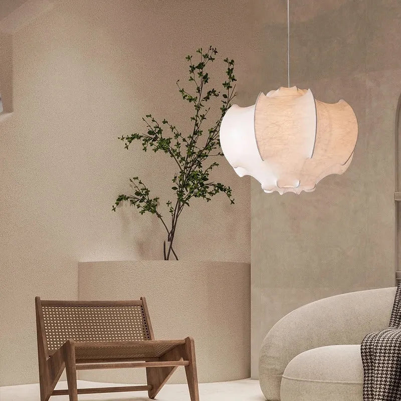 Designer silk chandelier with iron frame and artificial silk shade in silent wind style, three size options 40cm 50cm 60cm