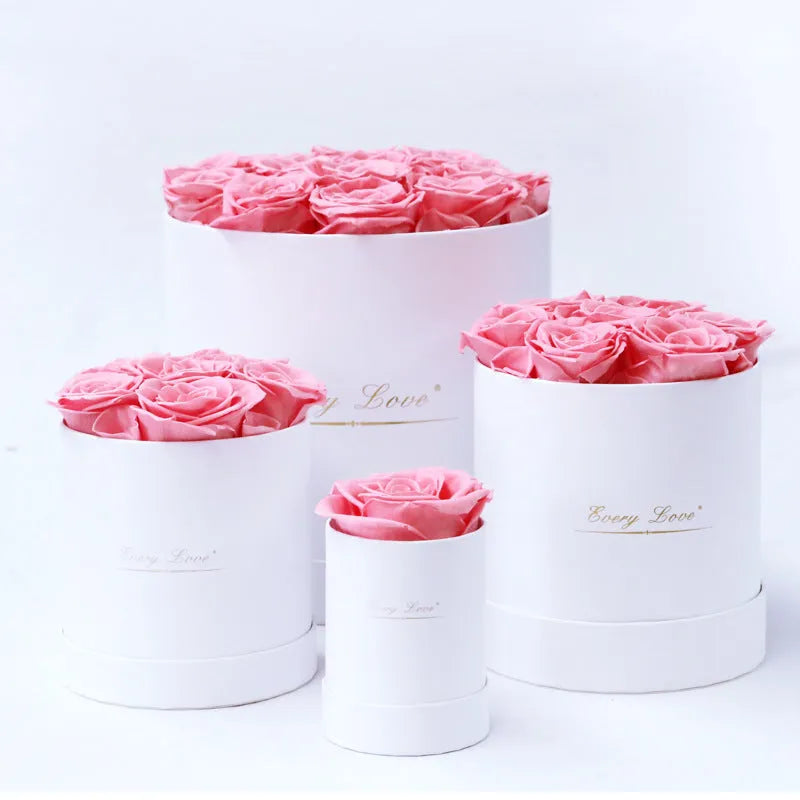 Handmade everlasting rose in Hug Bucket, colour White+Red, with 12 flowers