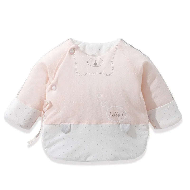 Hani bear pink cotton half-back baby top for newborns winter round neck