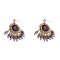 Geometric crystal tassel earrings with thick gold plating and embedded diamond crystals