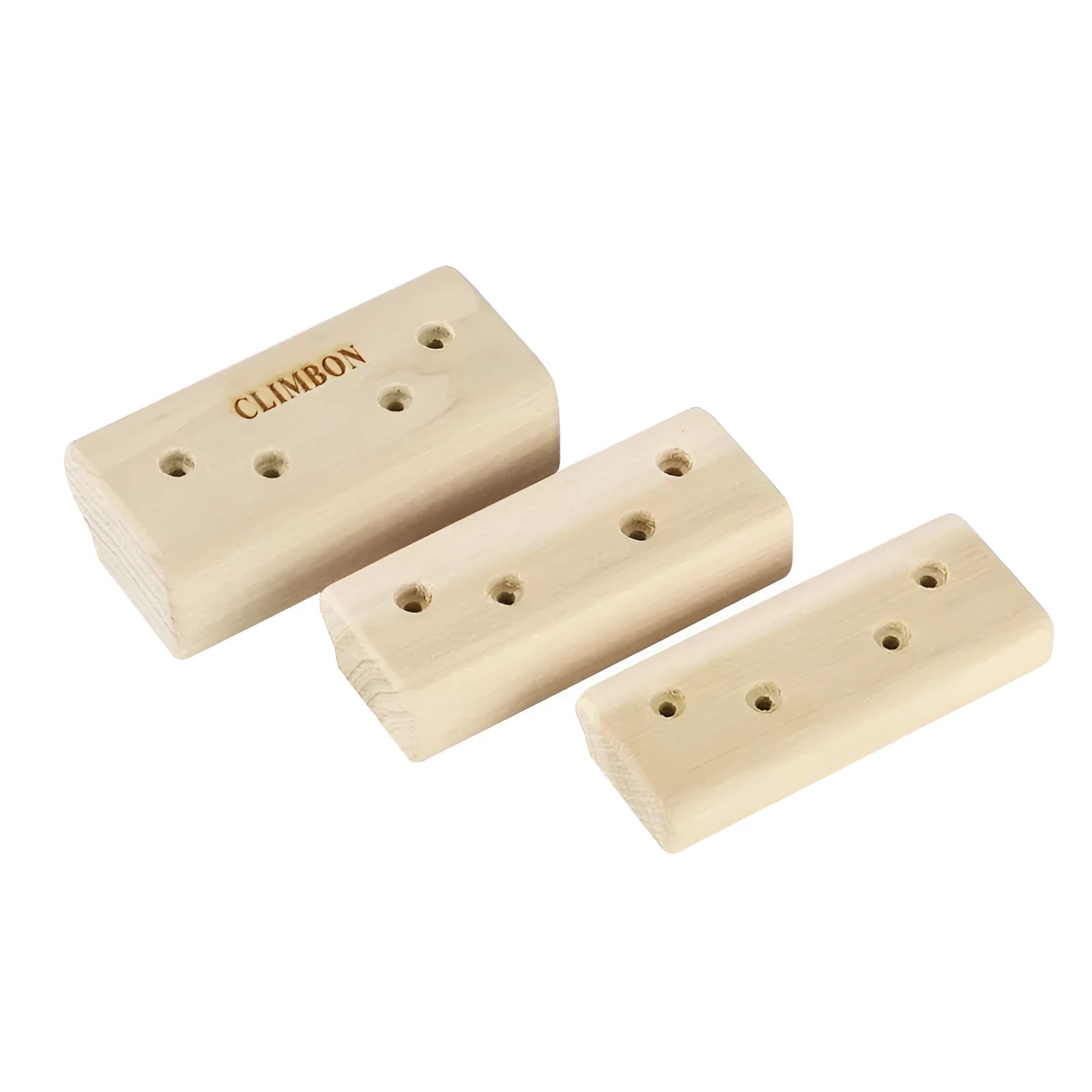 Three wooden fingerboards in different lengths for grip strength training