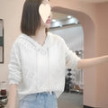 Women's crochet hollow hooded longsuit undershirt in solid colour, loose fit, long sleeves, free size, polyester