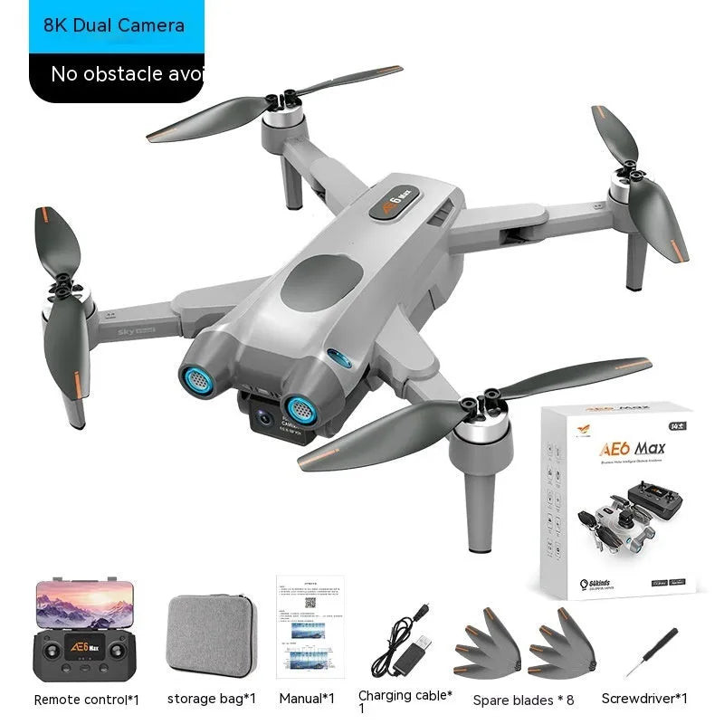 8K HD aerial photography drone with GPS brushless motor, optical flow dual camera, foldable design in black