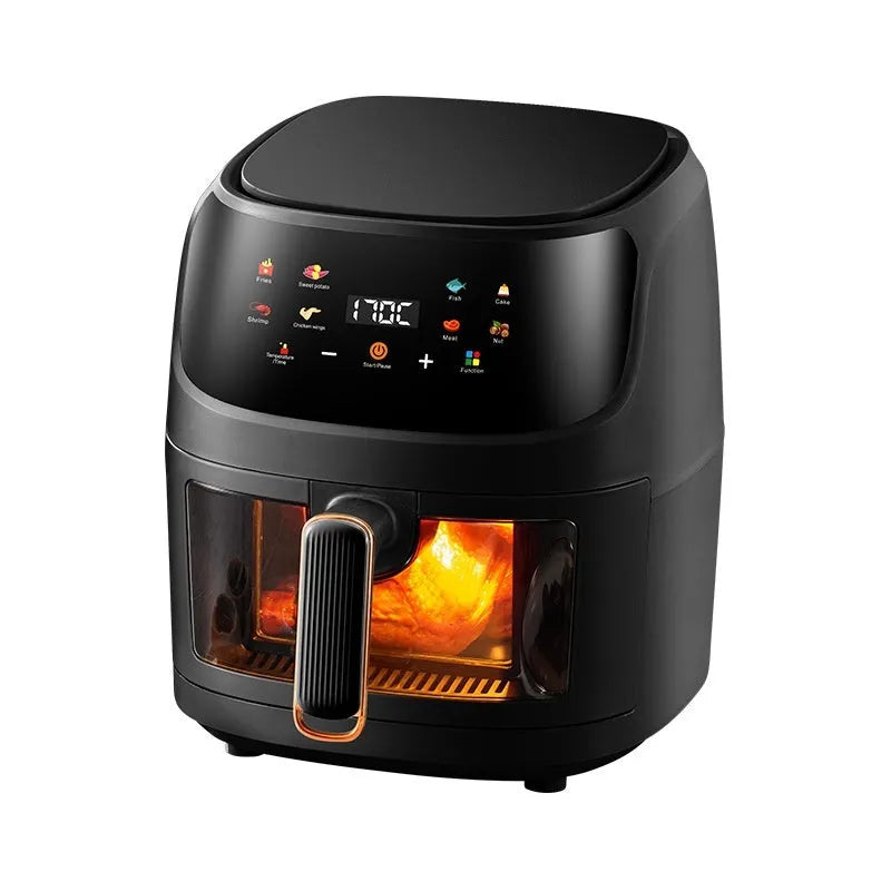 Home 8L black air fryer with colour touch screen, electric hot air convection, and automatic power-off on countertop