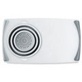 Grey 3-in-1 chopping board with detachable folding drain basket on a kitchen counter.