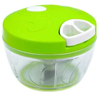 Manual kitchen chopper shredder with three stainless steel blades in green, red or white colours