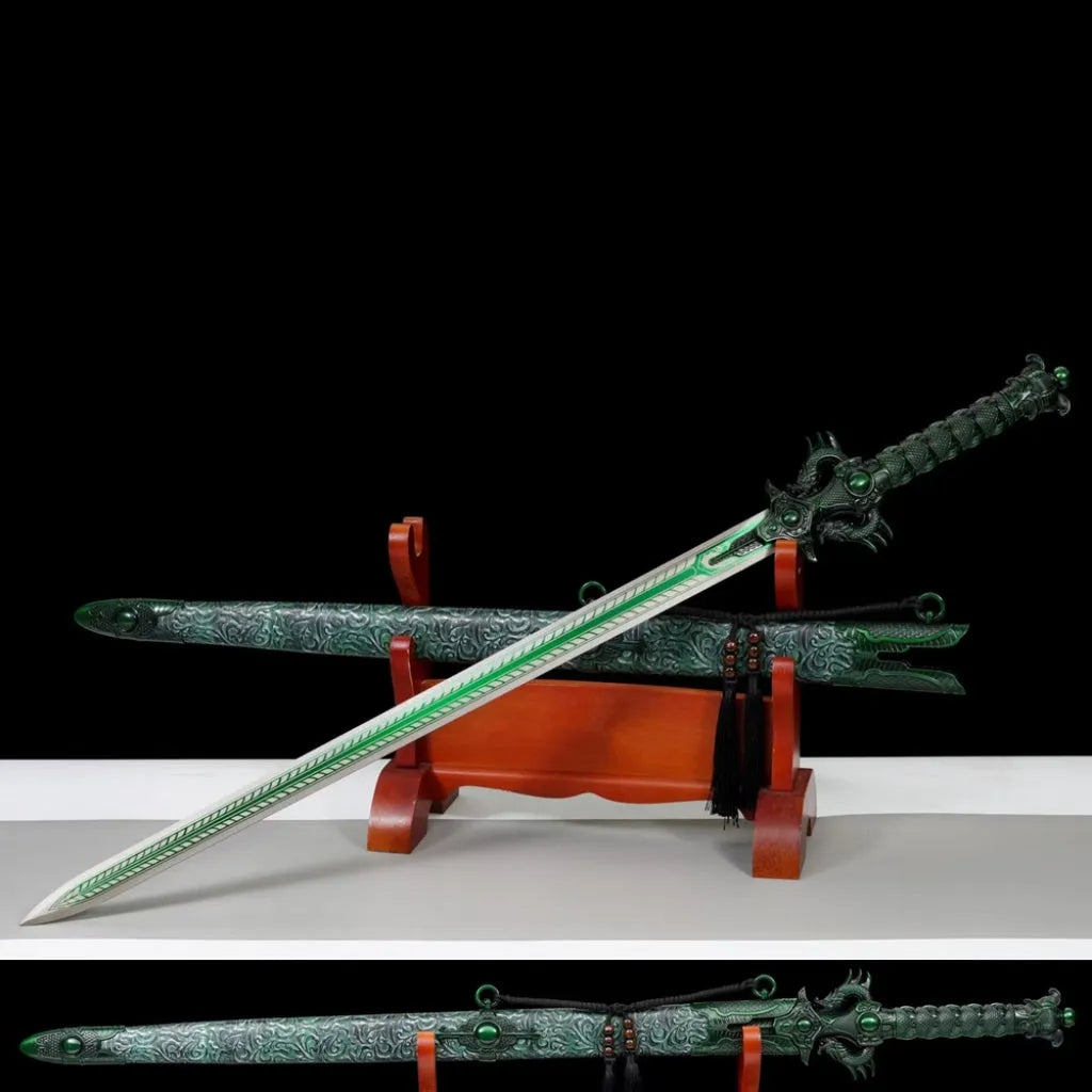 Tang Heng Dao Xiu Chun Dao unsharpened high manganese steel sword with leather-covered scabbard